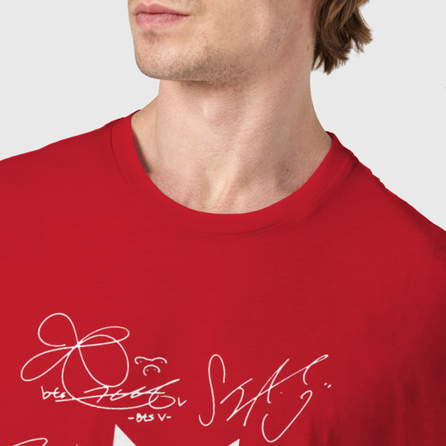 Мужская футболка хлопок Автографы BTS, цвет красный - фото 6