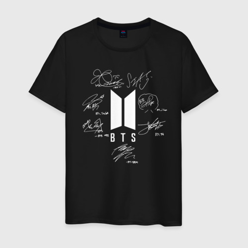 Мужская футболка хлопок Автографы BTS, цвет черный