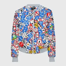 Женский бомбер 3D Дорожные знаки стикербомбинг