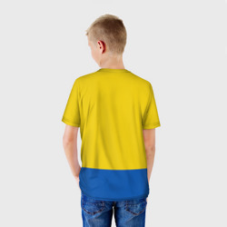 Футболка с принтом Спецовка желтенького персонажа для мужчины, вид на модели сзади №2. Цвет основы: белый