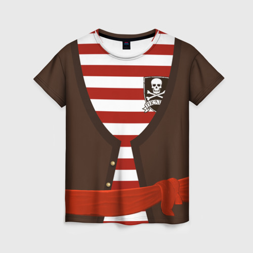 Женская футболка 3D с принтом Костюм пирата в красную полоску, вид спереди #2