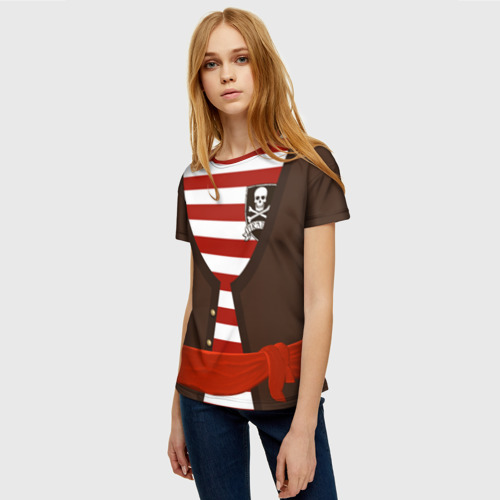 Женская футболка 3D с принтом Костюм пирата в красную полоску, фото на моделе #1