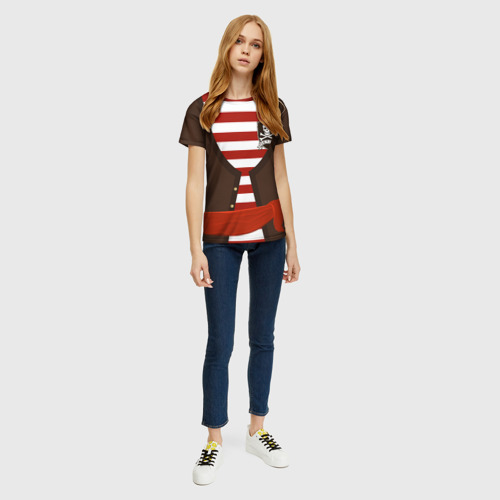 Женская футболка 3D с принтом Костюм пирата в красную полоску, вид сбоку #3