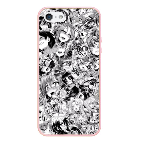 Чехол для iPhone 5/5S матовый Manga ahegao, цвет светло-розовый