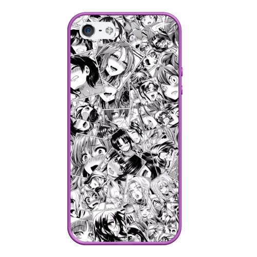 Чехол для iPhone 5/5S матовый Manga ahegao, цвет фиолетовый