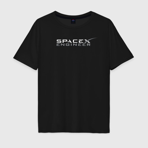 Мужская футболка хлопок Oversize Spacex engineer, цвет черный