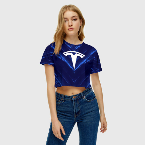 Женская футболка Crop-top 3D TESLA, цвет 3D печать - фото 4