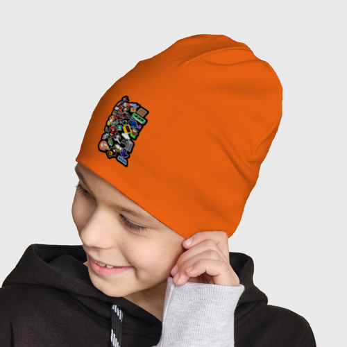 Детская шапка демисезонная Стикеры 8бит, цвет оранжевый - фото 4
