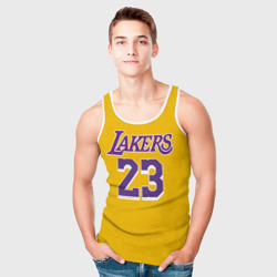 Майка с принтом James 18-19 LA Lakers home для мужчины, вид на модели спереди №3. Цвет основы: белый