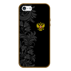 Чехол для iPhone 5/5S матовый Герб России и Орнамент