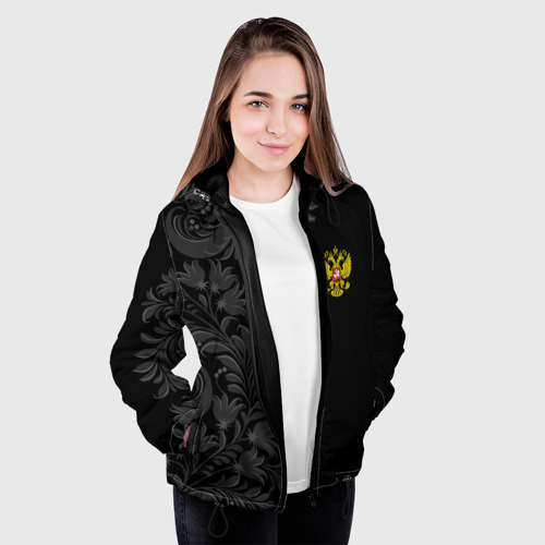 Женская куртка 3D Герб России и Орнамент, цвет черный - фото 4