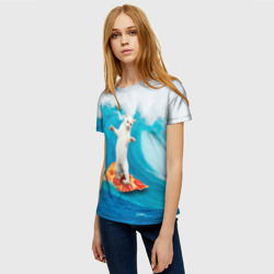 Женская футболка 3D Кот Серфер - фото 2