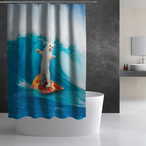 Штора 3D для ванной Кот Серфер - фото 3