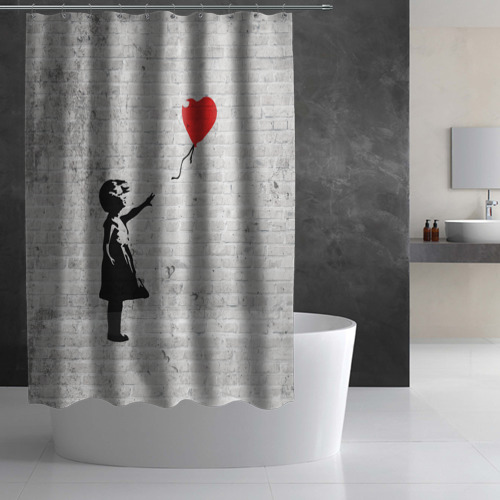 Штора 3D для ванной Бэнкси: Девочка с Шаром - фото 3