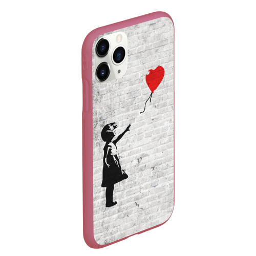 Чехол для iPhone 11 Pro Max матовый Бэнкси: Девочка с Шаром, цвет малиновый - фото 3