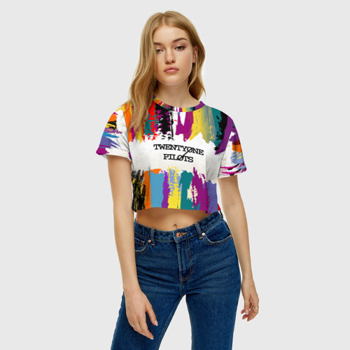 Женская футболка Crop-top 3D twenty one pilots, цвет 3D печать - фото 4