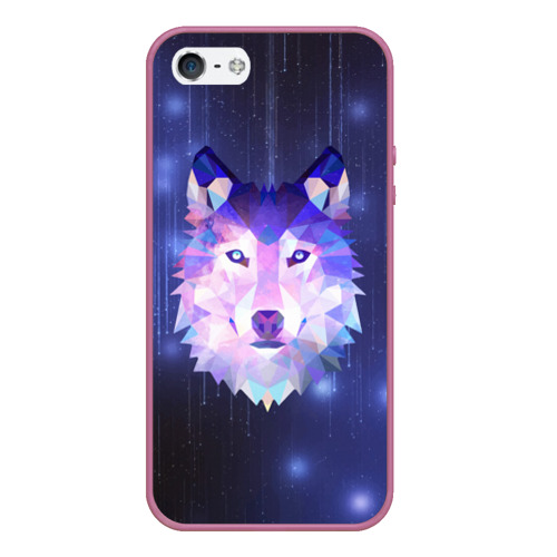 Чехол для iPhone 5/5S матовый Космический Волк, цвет розовый