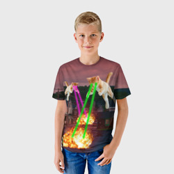 Детская футболка 3D Кошачья атака лазерами - мем авиация - фото 2