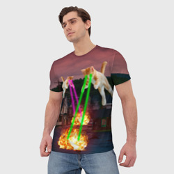 Мужская футболка 3D Кошачья атака лазерами - мем авиация - фото 2