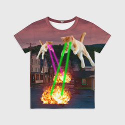 Детская футболка 3D Кошачья атака лазерами - мем авиация