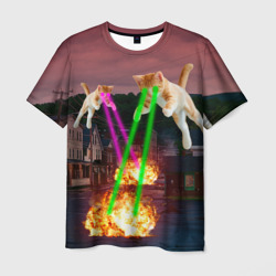 Мужская футболка 3D Кошачья атака лазерами - мем авиация