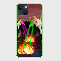 Чехол для iPhone 14 Кошачья атака лазерами - мем авиация