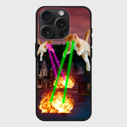 Чехол силиконовый для Apple iPhone 15 Pro матовый Кошачья атака лазерами - мем авиация