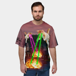Мужская футболка oversize 3D Кошачья атака лазерами - мем авиация - фото 2