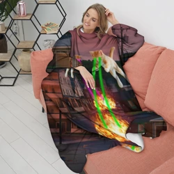 Плед с рукавами Кошачья атака лазерами - мем авиация - фото 2