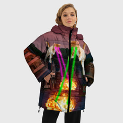 Женская зимняя куртка Oversize Кошачья атака лазерами - мем авиация - фото 2