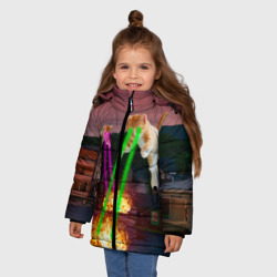 Зимняя куртка для девочек 3D Кошачья атака лазерами - мем авиация - фото 2