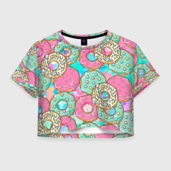 Женская футболка Crop-top 3D Сладкие Пончики