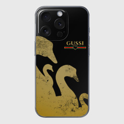 Чехол для iPhone 15 Pro силиконовый с защитой камеры Gussi gold