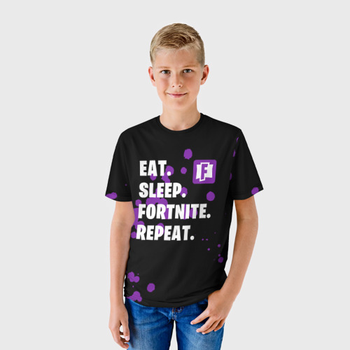 Детская футболка 3D Eat Sleep Fortnite Repeat, цвет 3D печать - фото 3