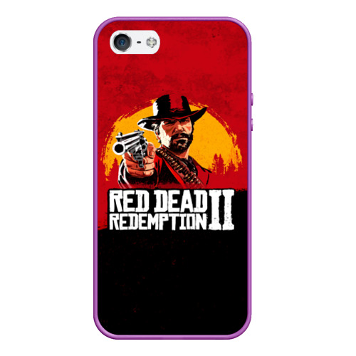 Чехол для iPhone 5/5S матовый Red Dead Redemption 2, цвет фиолетовый