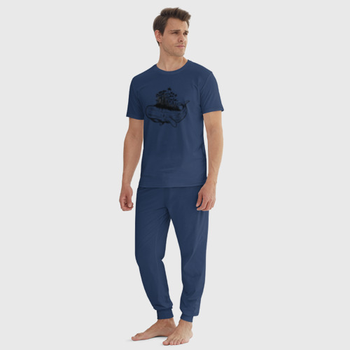 Мужская пижама хлопок Whale forest, цвет темно-синий - фото 5