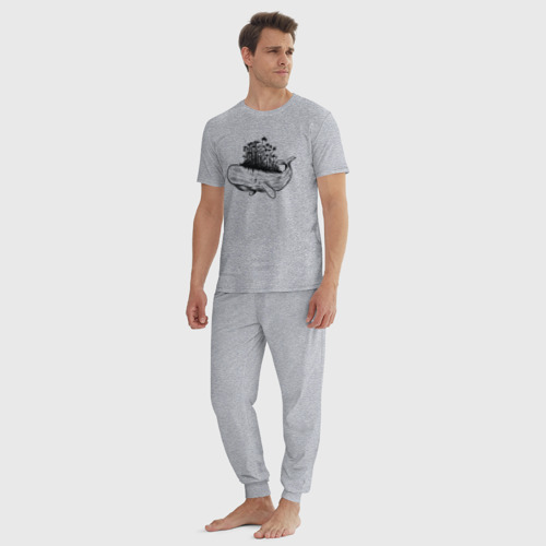 Мужская пижама хлопок с принтом Whale forest, вид сбоку #3