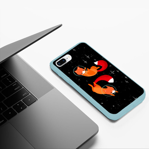 Чехол для iPhone 7Plus/8 Plus матовый Лисички в Космосе, цвет мятный - фото 5