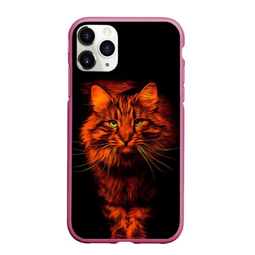 Чехол для iPhone 11 Pro Max матовый Рыжий кот, цвет малиновый