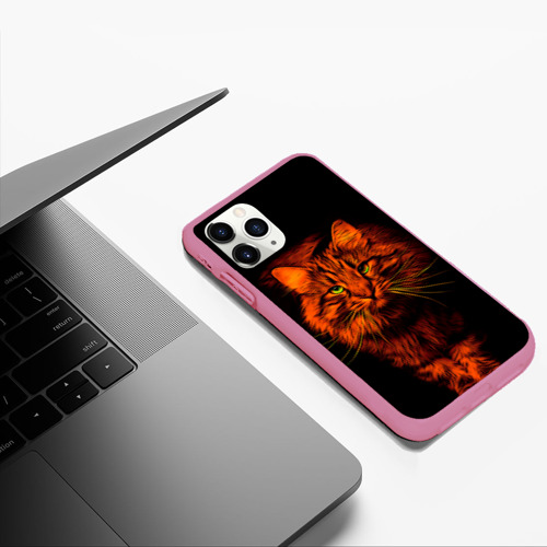 Чехол для iPhone 11 Pro Max матовый Рыжий кот, цвет малиновый - фото 5