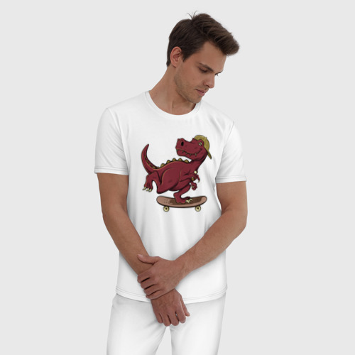 Мужская пижама хлопок Динозавр, цвет белый - фото 3