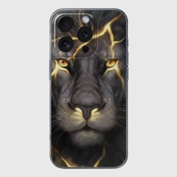 Чехол для iPhone 16 Pro Max силиконовый с защитой камеры Лев с молнией