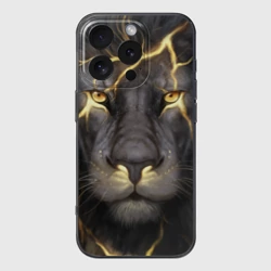 Чехол для iPhone 16 Pro силиконовый с защитой камеры Лев с молнией