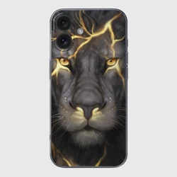 Чехол для iPhone 16 силиконовый с защитой камеры Лев с молнией