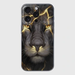 Чехол для iPhone 15 Pro силиконовый с защитой камеры Лев с молнией