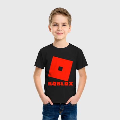 Детская футболка хлопок с принтом Roblox Logo, фото на моделе #1