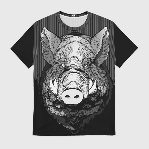 Мужская футболка 3D с принтом Кабан суровый, вид спереди #2