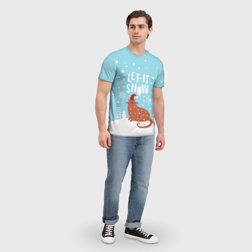 Мужская футболка 3D Новогодний котик, цвет 3D печать - фото 5