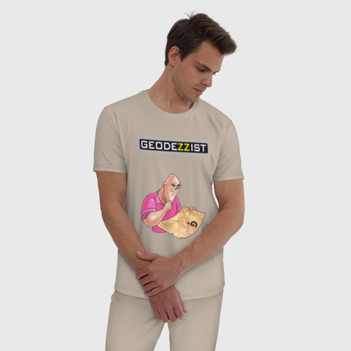 Мужская пижама хлопок Geodezzist, цвет миндальный - фото 3