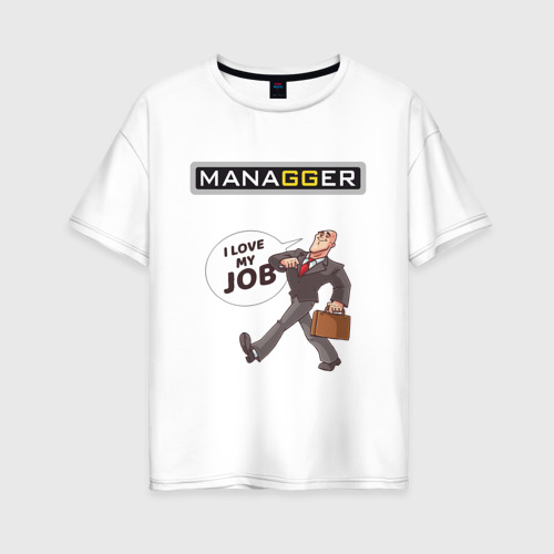 Женская футболка хлопок Oversize Managger, цвет белый